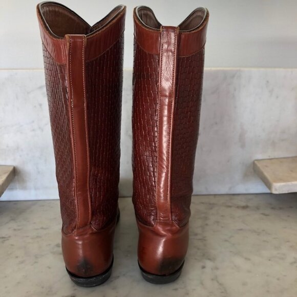 TONY LAMA Basket Weave Upper Leather Brown Pointed Toe Pull On Ladies Bo… - Picture 7 of 17